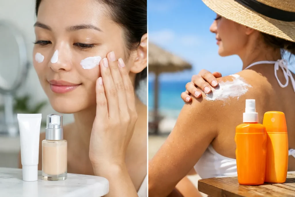 กันแดดทาหน้า-vs-กันแดดทาตัว-ต่างกันอย่างไร-ใช้แทนกันได้ไหม กันแดดทาหน้า-vs-กันแดดทาตัว-ต่างกันอย่างไร-ใช้แทนกันได้ไหม